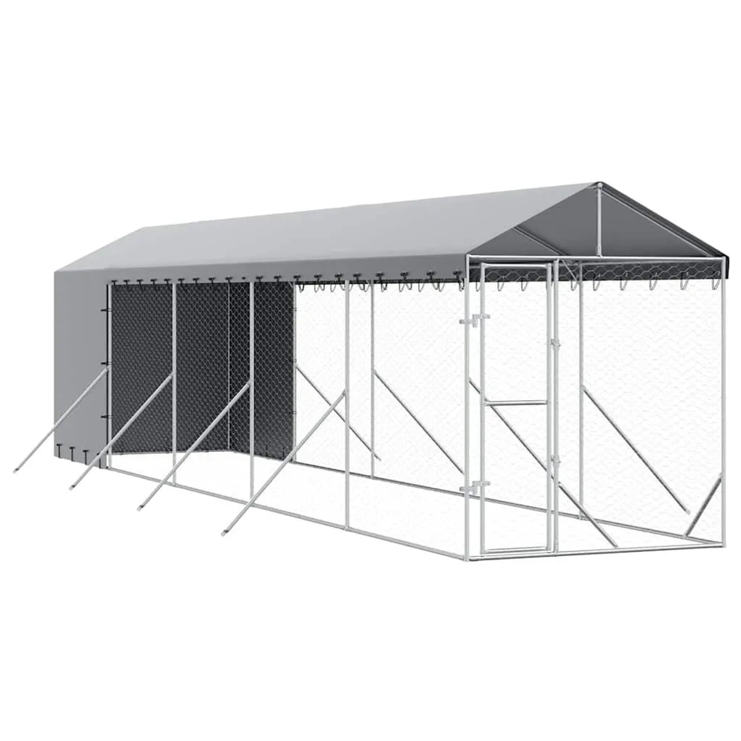 vidaXL Outdoor-Hundezwinger mit Dach Silbern 2x10x2,5 m Stahl Verzinkt 3190492