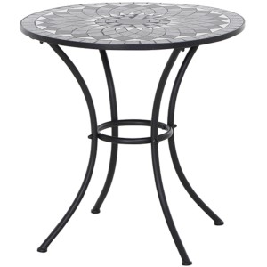 Runder, grauer Gartentisch Siena Garden Como, Ø 70 cm, mit Stahlgestell und Mosaikmuster.