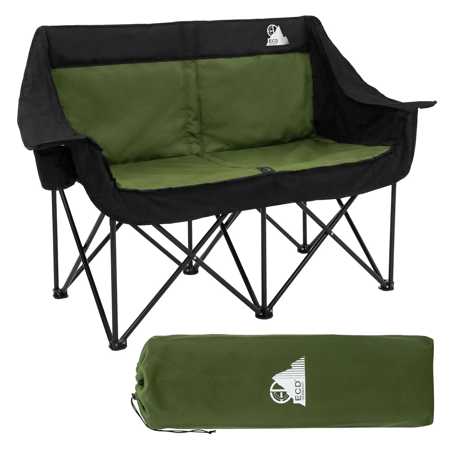 ECD Germany Campingstuhl 2-Sitzer Khaki Faltbar Stahl 54,5x145x92 cm