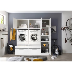 Respekta Hauswirtschaftsraum Set Clara, 200cm, Weiß Matt, mit Waschmaschinenschränken und Hochschrank.