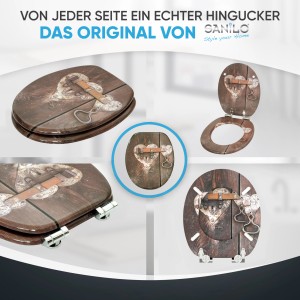 Sanilo WC-Sitz Holzoptik mit Herz und Schloss, Absenkautomatik für leises Schließen.