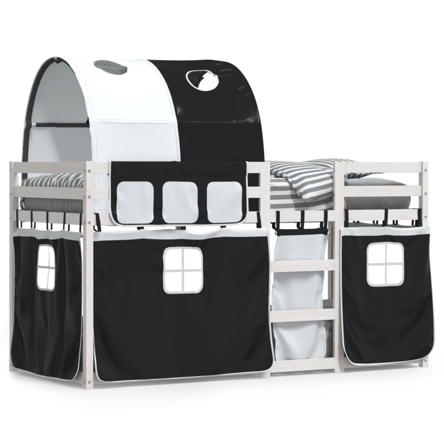 vidaXL Etagenbett mit Vorhängen Weiß Schwarz 90x200 cm Kiefernholz 3284021 günstig online kaufen