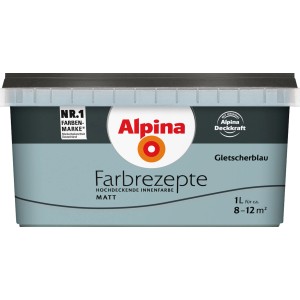 Alpina Farbrezepte Gletscherblau, matte Innenfarbe im 1 Liter Eimer.