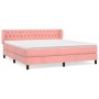 Rosa Boxspringbett 180x200 cm mit Samtbezug, gestepptem Kopfteil und Matratze.