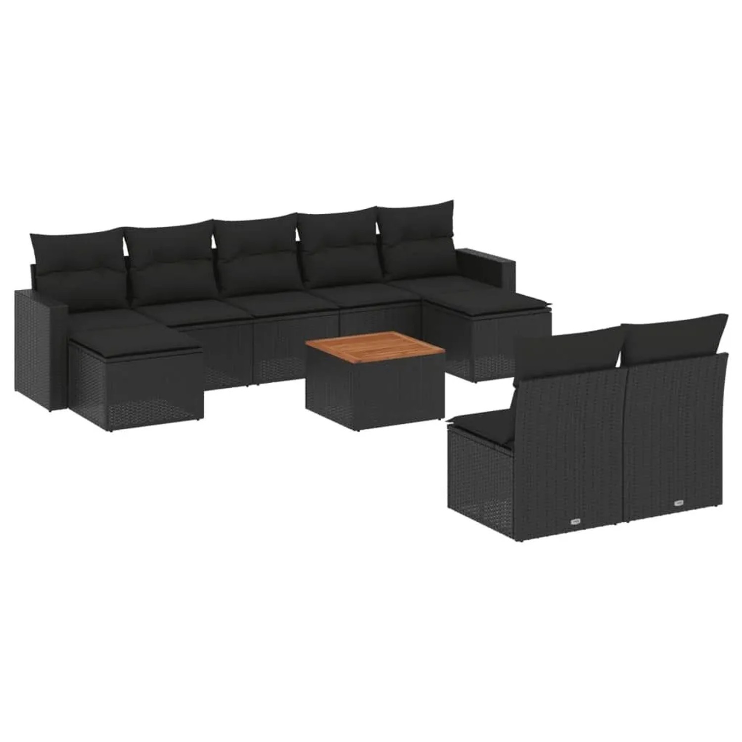 vidaXL 10-Tlg Garten-Sofagarnitur mit Kissen Schwarz Poly Rattan 3224319