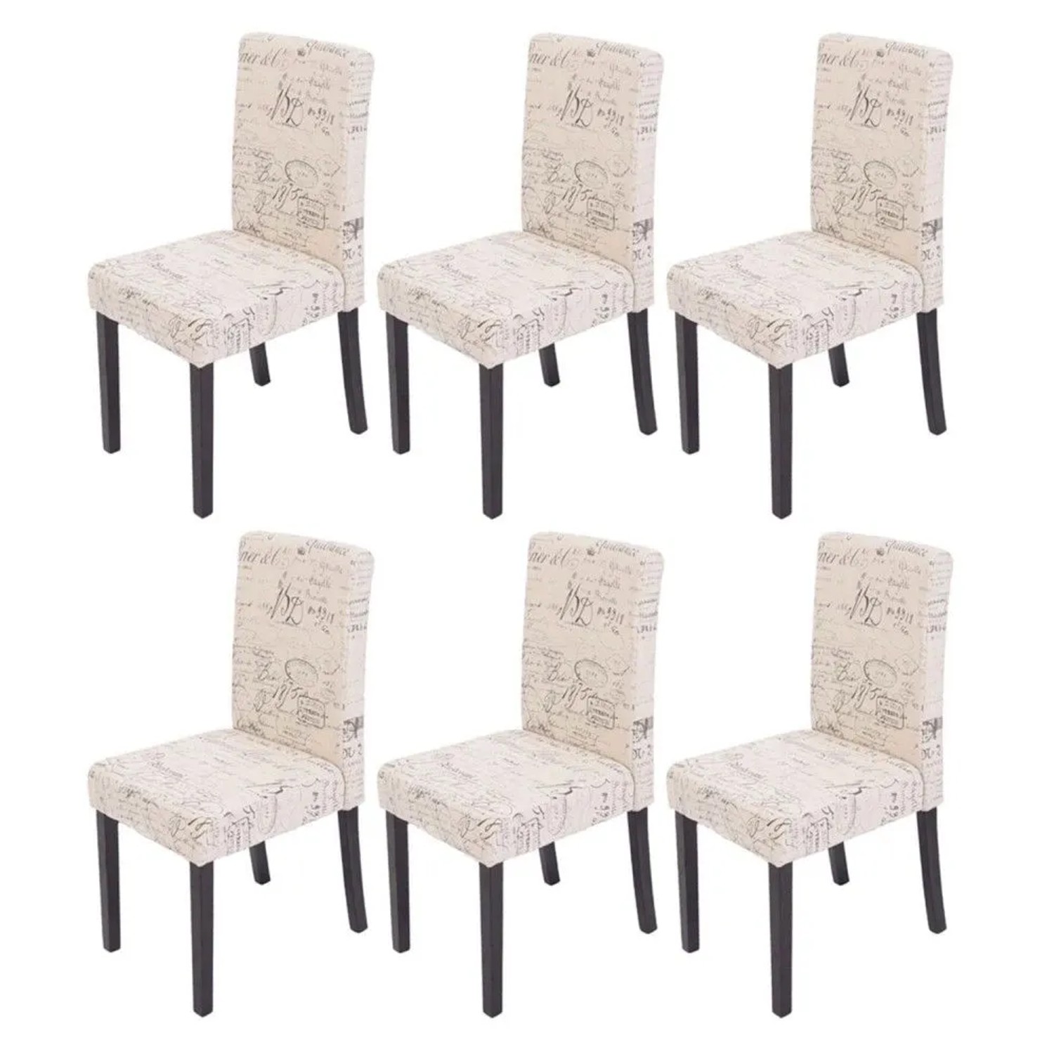 MCW Esszimmerstuhl Littau 6er-Set Textil mit Schriftzug Creme Dunkle Beine