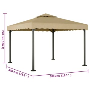 vidaXL Pavillon, 3x3 m, Taupe, mit Stahl- und Aluminiumrahmen. Ideal für Garten, Terrasse und Veranstaltungen.