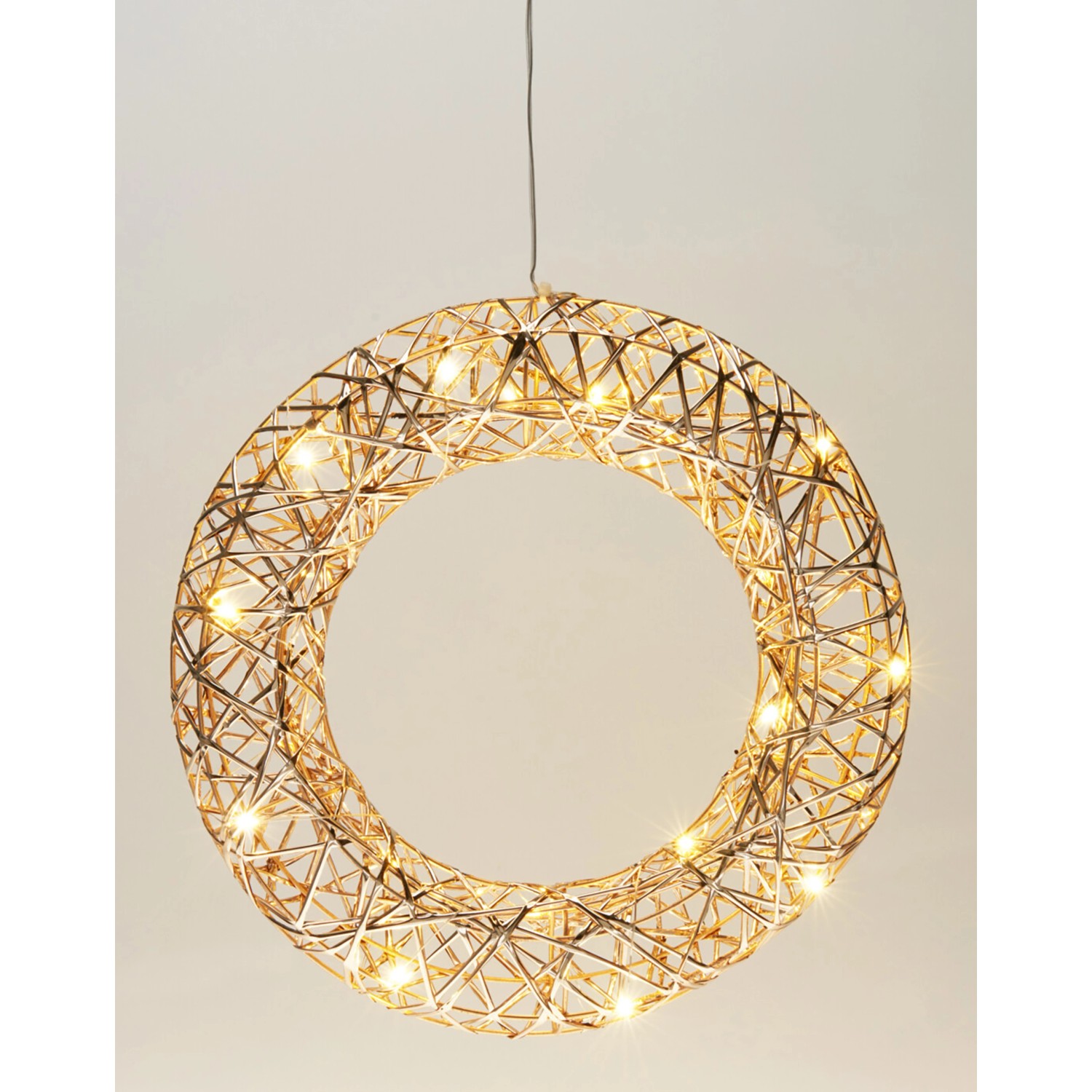 Weihnachts-Deko Kranz 20 LEDs Warmweiß Eisen 30 x 7 x 30 cm Gold günstig online kaufen