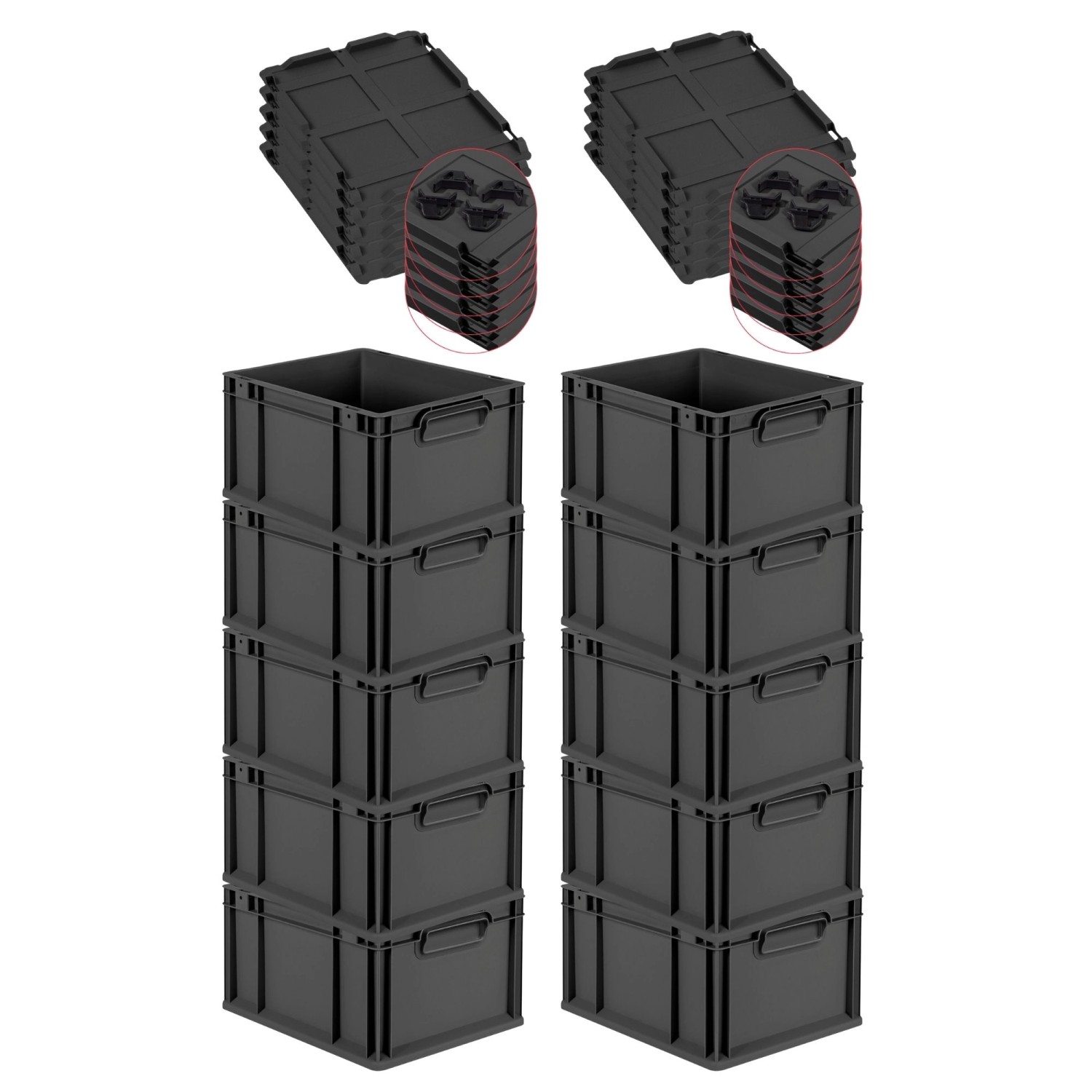 PROREGAL SparSet 10x Eurobox Nextgen Grip Mit Auflagedeckel Und Schwarzen V günstig online kaufen