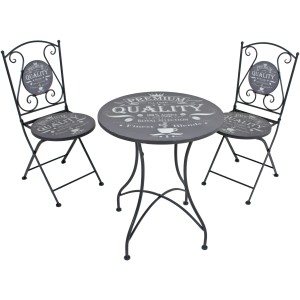 Dunkelgraues 3-teiliges Bistro-Set Royal von Garden Pleasure für Garten, Balkon oder Terrasse.
