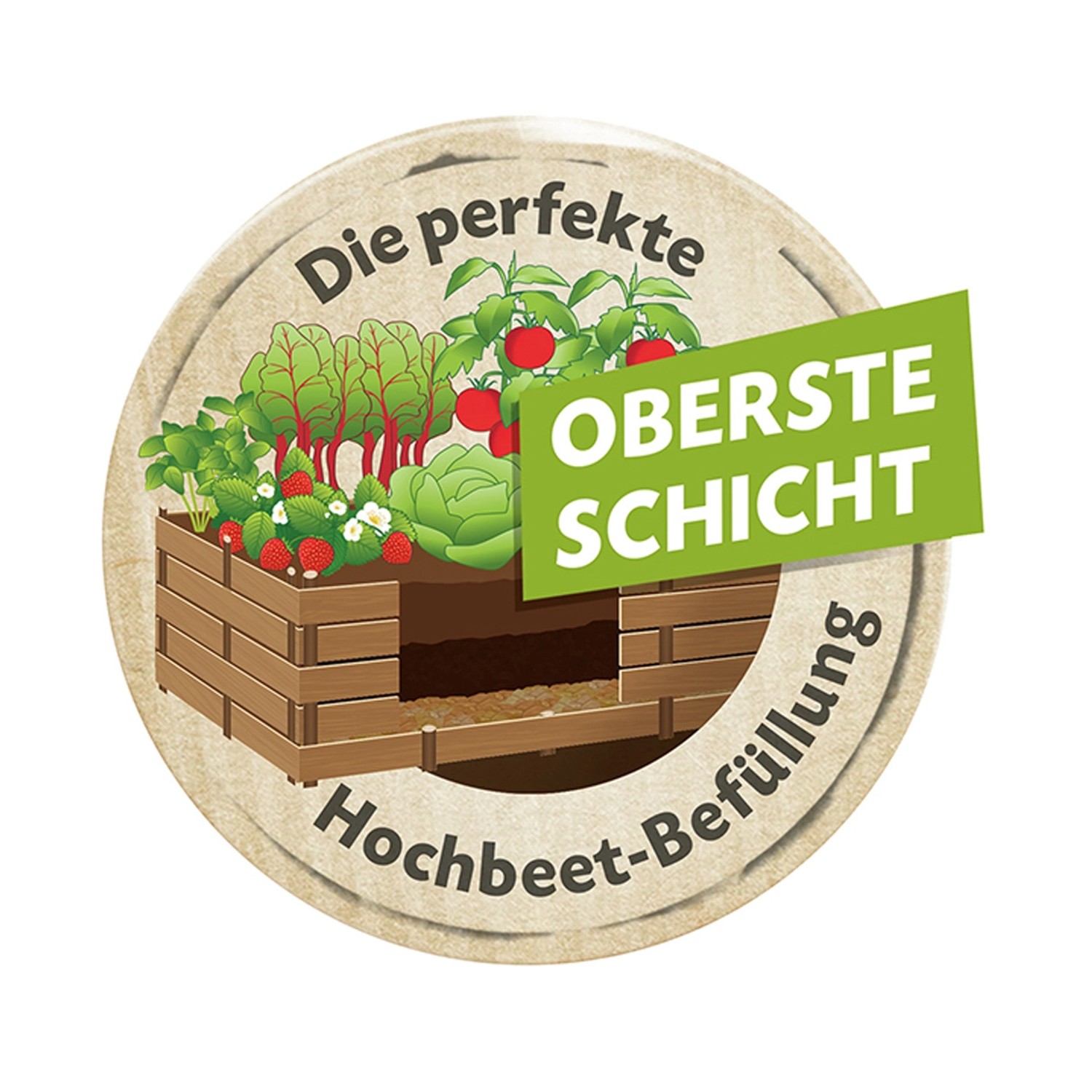 Symbolbild: Hochbeet-Befüllung mit Gemüse und Erdbeeren, oberste Schicht.