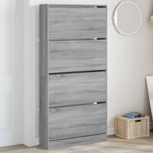 VidaXL Schuhschrank Grau Sonoma mit 4 Klappen, hoher Schuhkipper aus Holzwerkstoff.