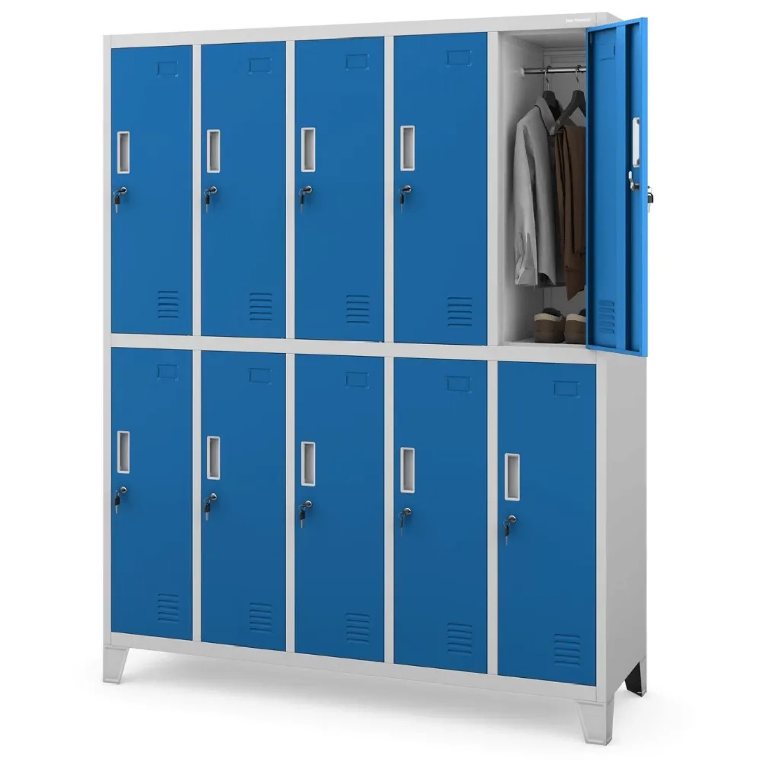 JAN NOWAK Umkleideschrank Spind BARTEK 10 Abteile 172 x 136 x 45 cm Grau-Blau
