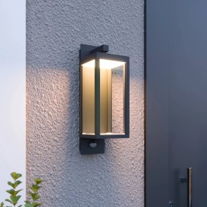 Moderne Lucande LED Außenwandleuchte Ferdinand mit Bewegungsmelder aus Aluminium, alufarben.
