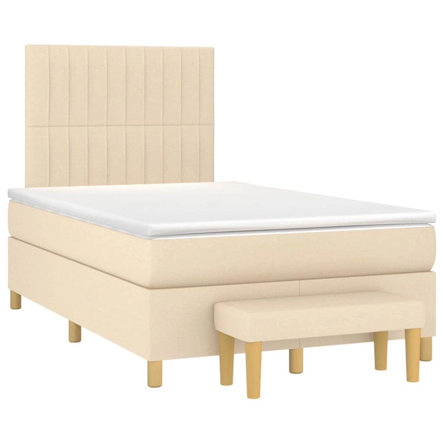 Cremefarbenes vidaXL Boxspringbett (120x200 cm) mit Matratze und Bank, Stoffbezug.