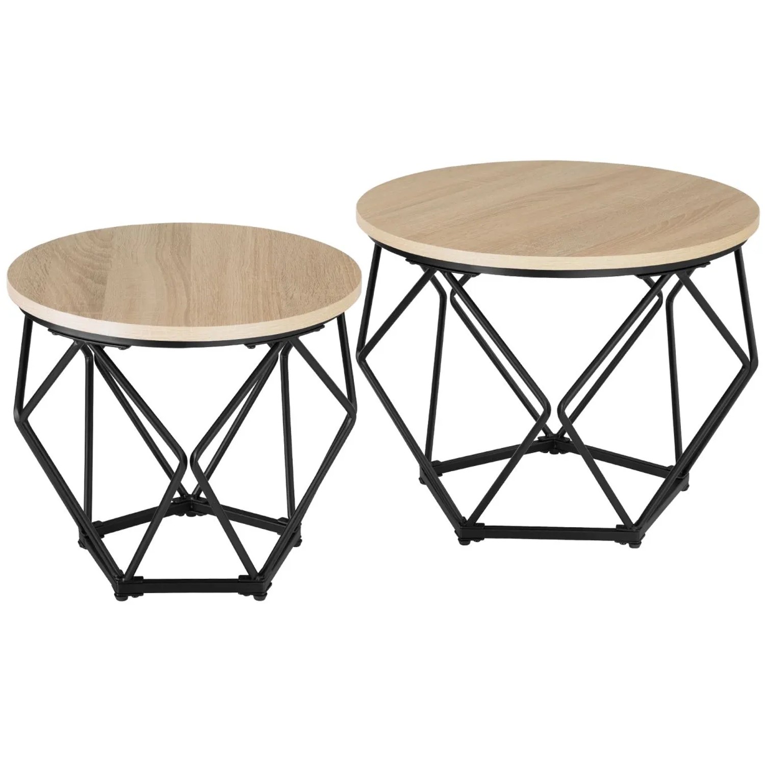 Tectake 2Er Set Couchtisch Benham Industrial Style Holz und Stahl  50 x 50 x 40 cm Industrial Holz Hell  Eiche Sonoma