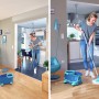 Leifheit CLEAN TWIST Disc Ergo Wischmopp Set mit Rollen und Eimer im Einsatz.