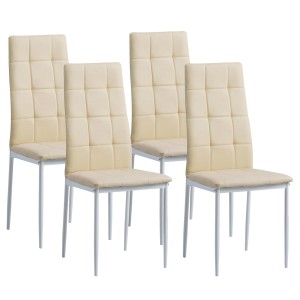 Albatros Esszimmerstühle RIMINI 4er Set, beige Kunstleder mit Steppmuster und Metallgestell.