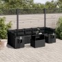 Schwarze 8-tlg. vidaXL Garten-Sofagarnitur aus Poly Rattan mit Tisch und Kissen.