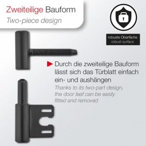 SOTECH Türband 2-teilig, schwarz pulverbeschichteter Stahl Ø15 mm für Stahlzargen. Robuste Oberfläche, einfache Montage.