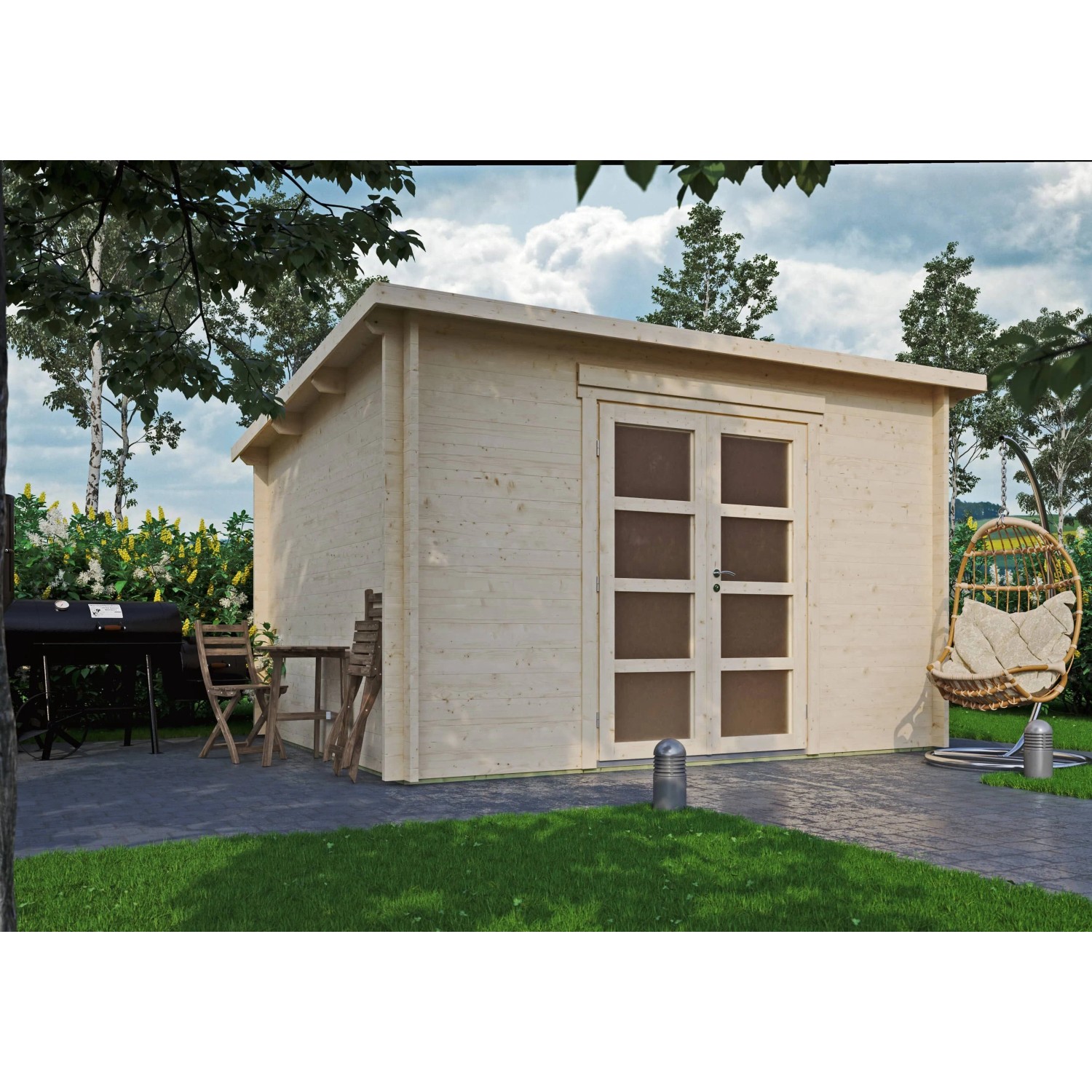 Fjordholz Gartenhaus Modell Max 44 G Moderne Milchglastür Kiefer Imprägniert