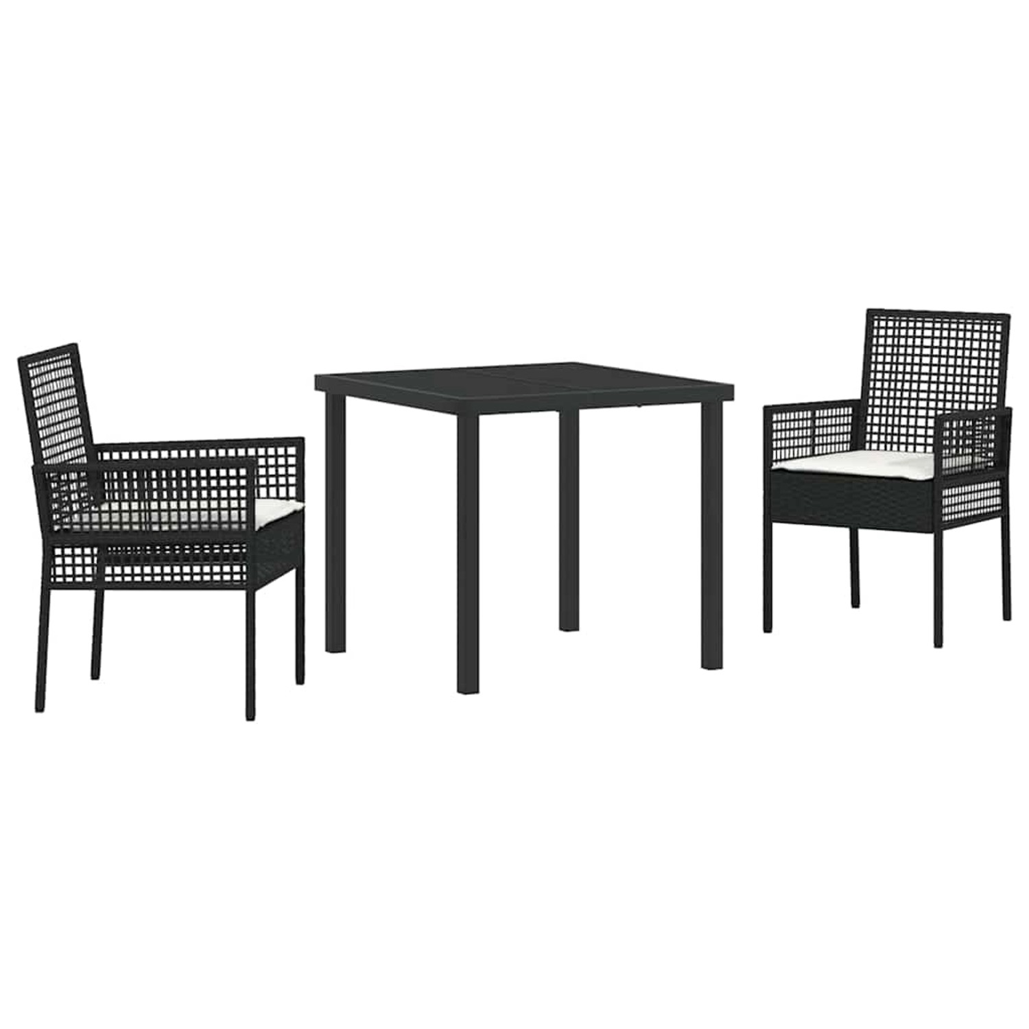 vidaXL 3-Teiliges Garten Esszimmer Set mit Kissen in Schwarz Poly Rattan 3379863