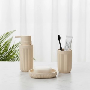 Relaxdays Badaccessoires Set Polyresin Beige 3-teilig 17 cm x 6,5 cm