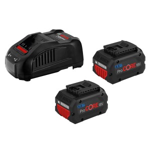 Bosch Professional Akku-Starterset mit 2 Akkus (5.5 Ah) und Ladegerät.