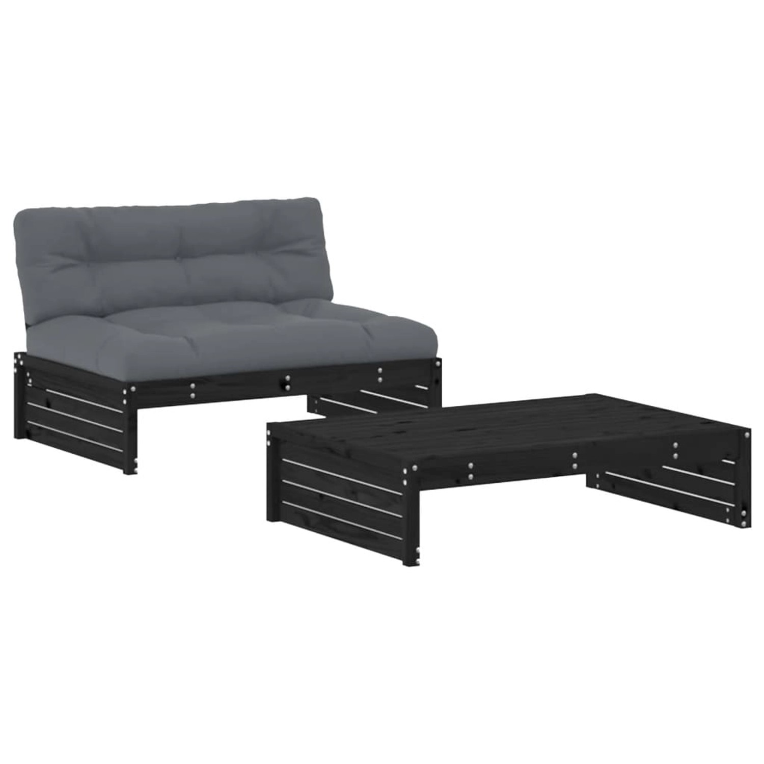 vidaXL 2-Tlg Garten-Lounge-Set mit Kissen Schwarz Massivholz 3186134