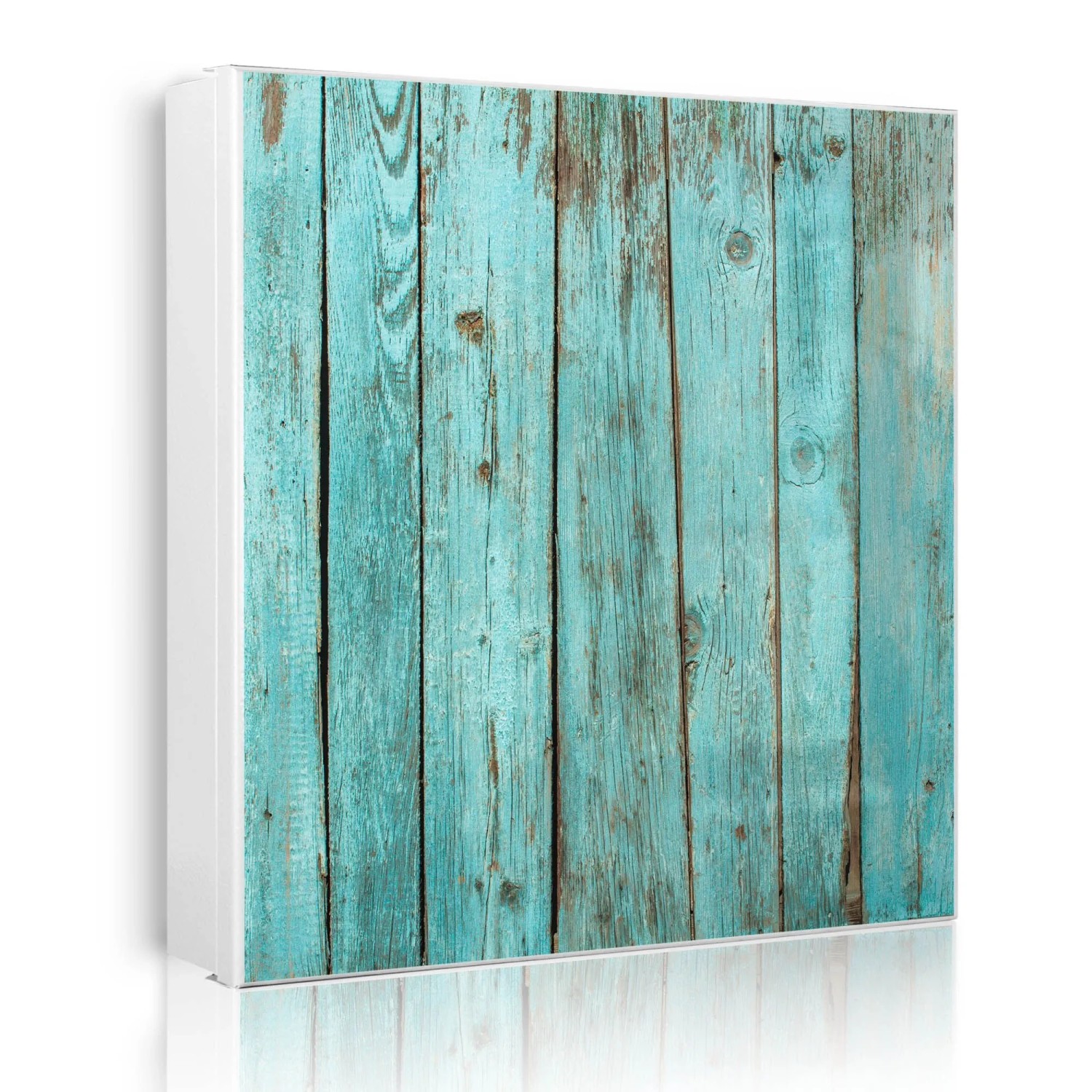 Banjado Großer Schlüsselkasten Metall 30x30cm Weiß Scharnier Links 50 Haken Beschreibbar Magnetisch Motiv Blaues Holz