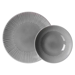 Ritzenhoff & Breker Banda Tafelservice, 12-teilig, grau. Geschirr-Set mit Streifen-Relief.