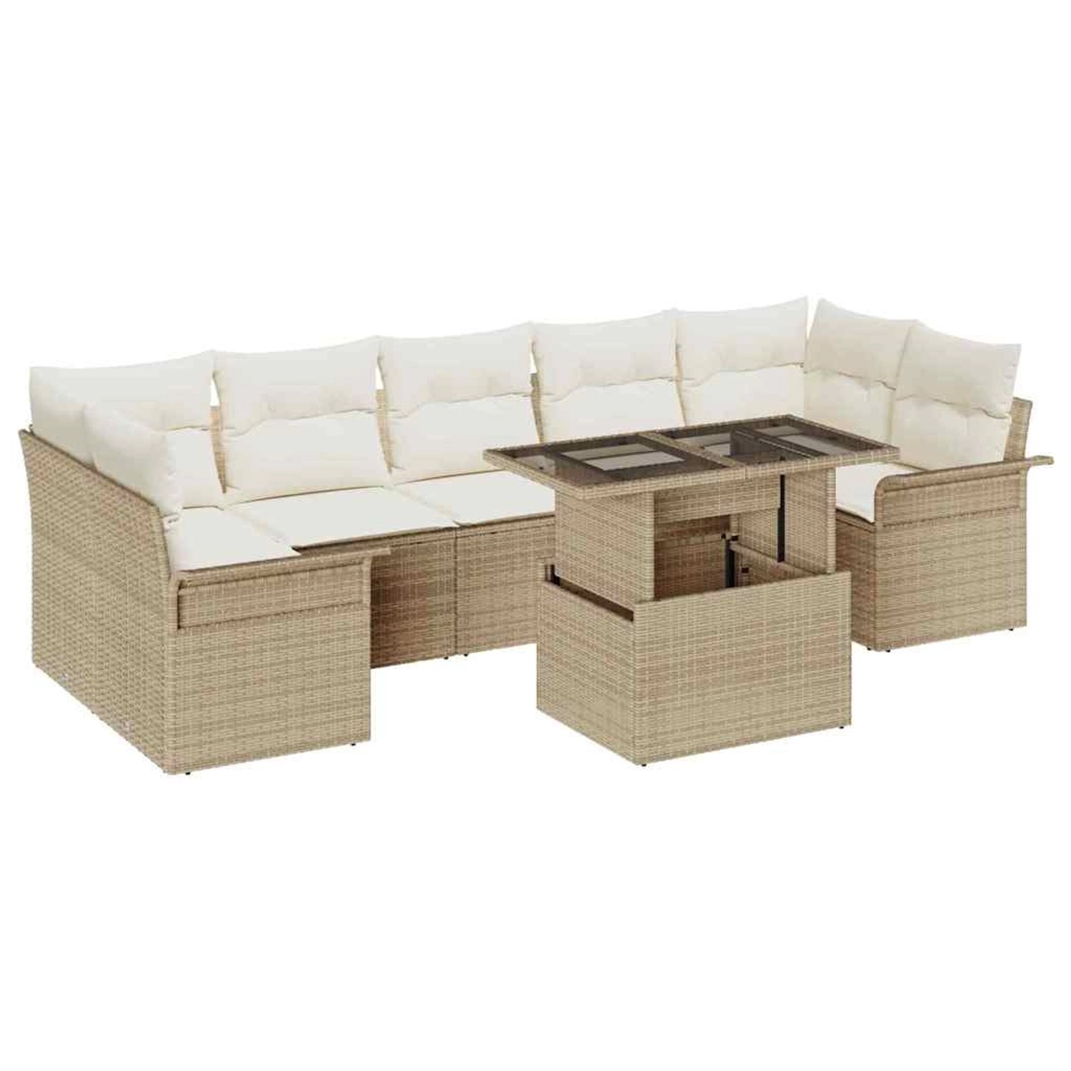 vidaXL Garten-Sofa-Set mit Kissen mit Speicher 8-Tlg Beige Poly Rattan 3356 günstig online kaufen