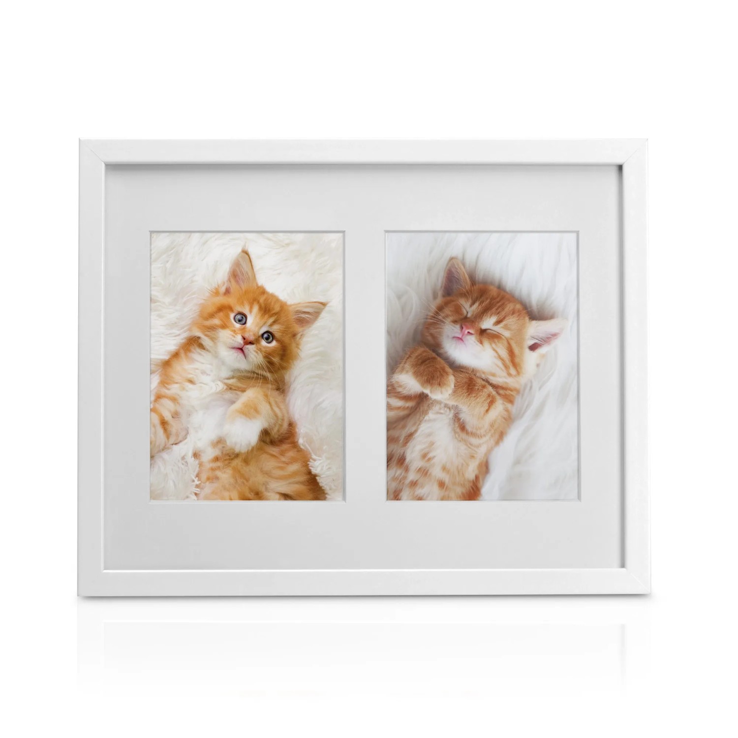 Bomoe Galeria Bilderrahmen für 2 Bilder (9x13cm), weiß. Dekoartikel mit zwei Katzenmotiven.