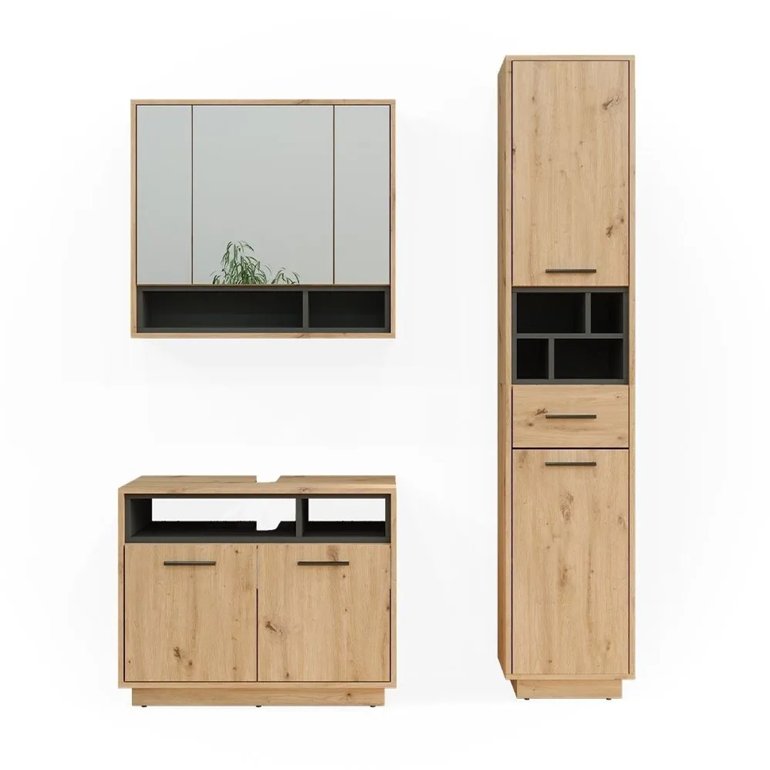 Vicco Badmöbel-Set Beatrice Artisan-Eiche 80 x 64 3-teilig