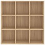 VidaXL Bücherregal Sonoma-Eiche, quadratisches Wandregal mit 9 Fächern aus Holzwerkstoff.