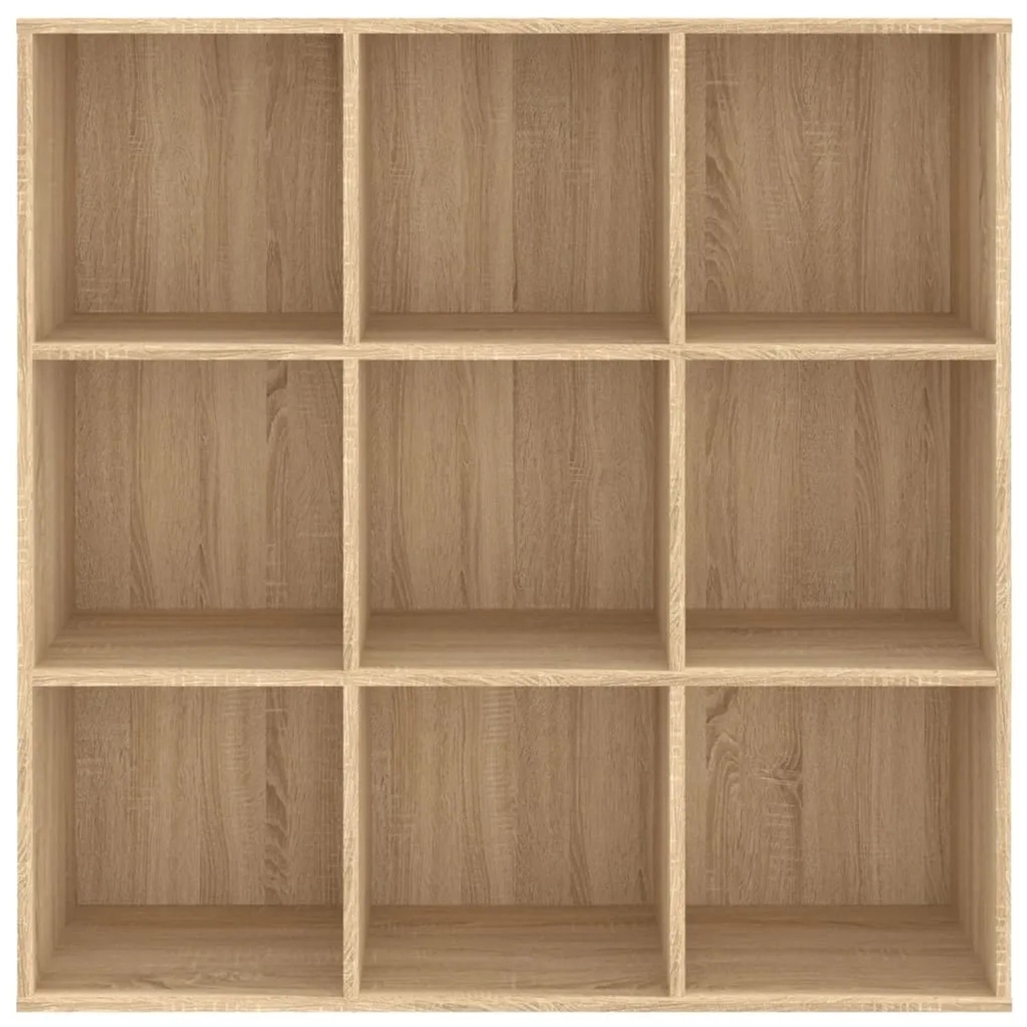 VidaXL Bücherregal Sonoma-Eiche, quadratisches Wandregal mit 9 Fächern aus Holzwerkstoff.