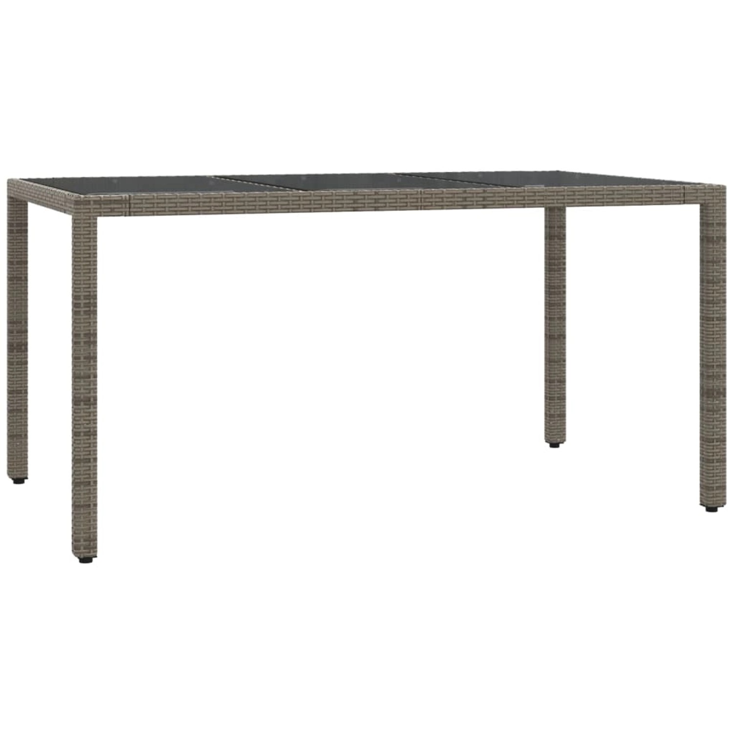 Graue vidaXL Garten-Essgruppe, 7-teilig, mit Kissen und Tisch mit Glasplatte aus Poly Rattan.