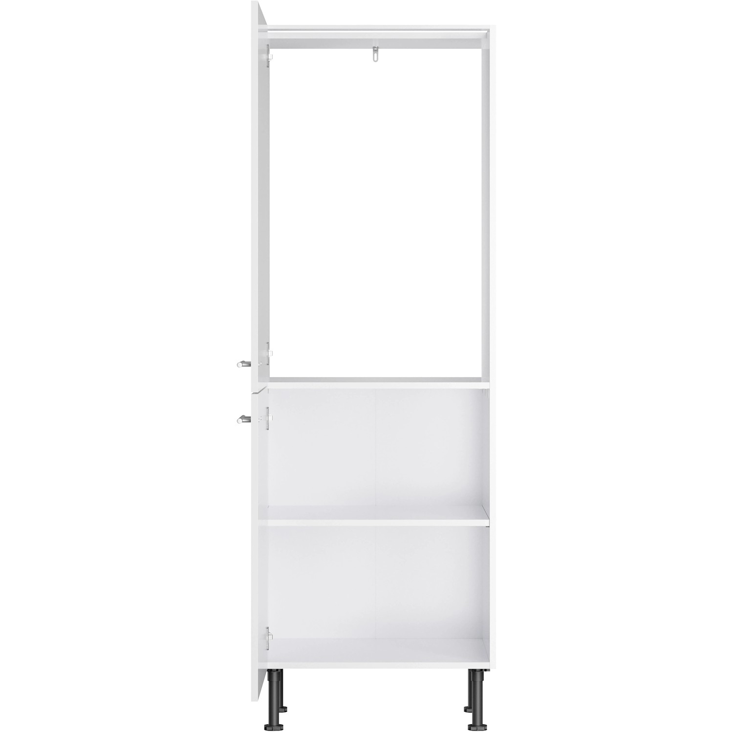 Weißer Optifit Midischrank Rurik986 für Kühlschrank, 60 cm breit, mit Stauraum.