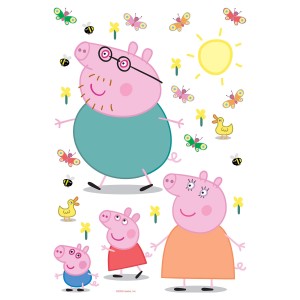 Sanders & Sanders Wandtattoo Peppa Wutz Familie, bunte Schmetterlinge, Blumen und Sonne.