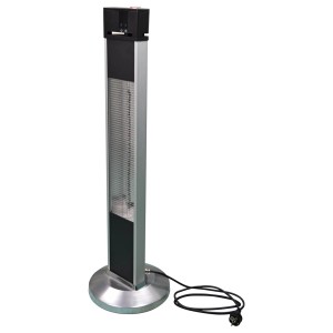 Freistehender, schwarzer Terrassen-Heizstrahler Infrae 2000 W aus Aluminium mit Standfuß.