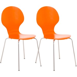DELUKE 2er Set Besucherstuhl ATHENS Holz Orange 43x45x86cm Konferenzstuhl Wartezimmerstuhl Bürostuhl
