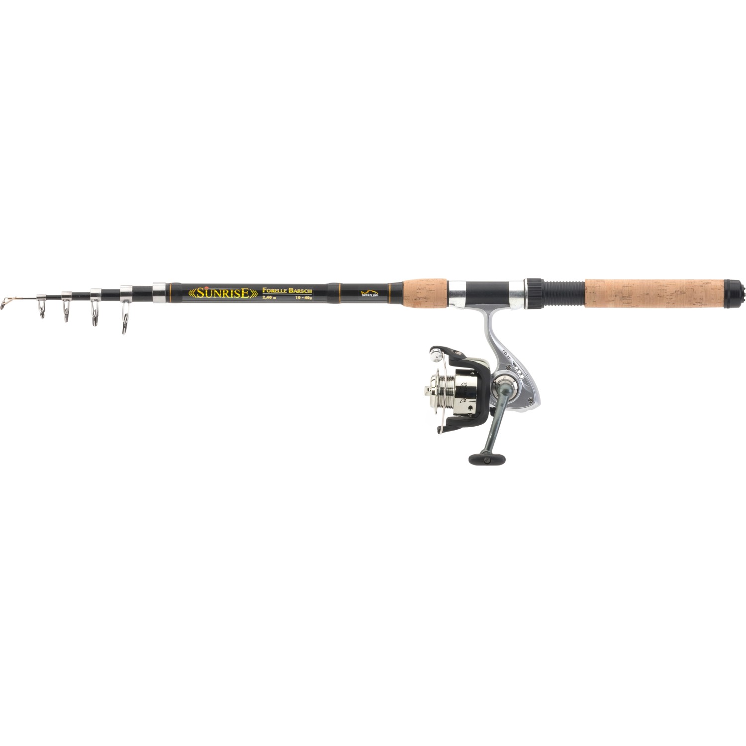 Westline Sunrise Angelset für Forelle und Barsch, 2,40 m Rutenlänge mit Rolle.