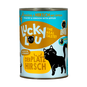 Lucky Lou Katzen-Nassfutter Adult Geflügel & Hirsch, 400g Dose für ausgewachsene Katzen.