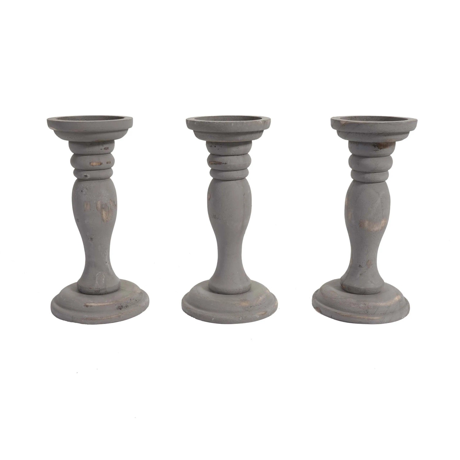 MCW 3er Set Kerzenständer T361 Shabby-Look Vintage Höhe 24cm Grau
