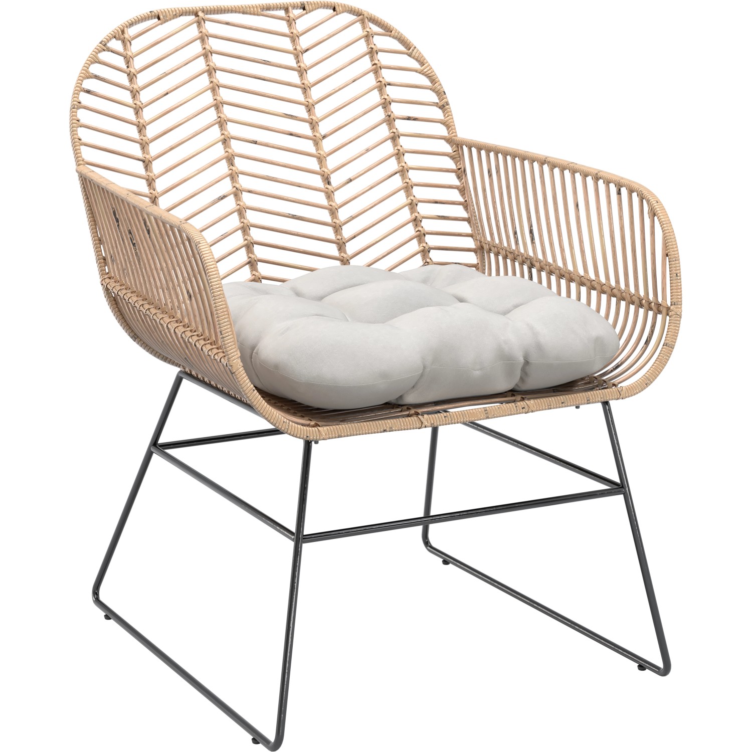 Rattan Lounge-Sessel Udima mit Kissen, Teil des 4-teiligen Lounge-Sets.
