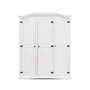 ebuy24 New Mexico Kleiderschrank, 3-türig, Weiß gewachst, aus Kiefernholz mit rustikalem Design.