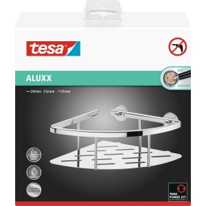 Tesa Aluxx Eckablage, verchromt, aus Aluminium. Badregal zur Wandmontage ohne Bohren.