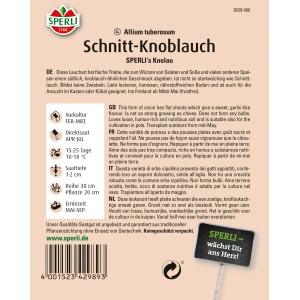 Samenpackung Sperli Schnitt-Knoblauch 'Knolau' mit knoblauchähnlichem Geschmack.