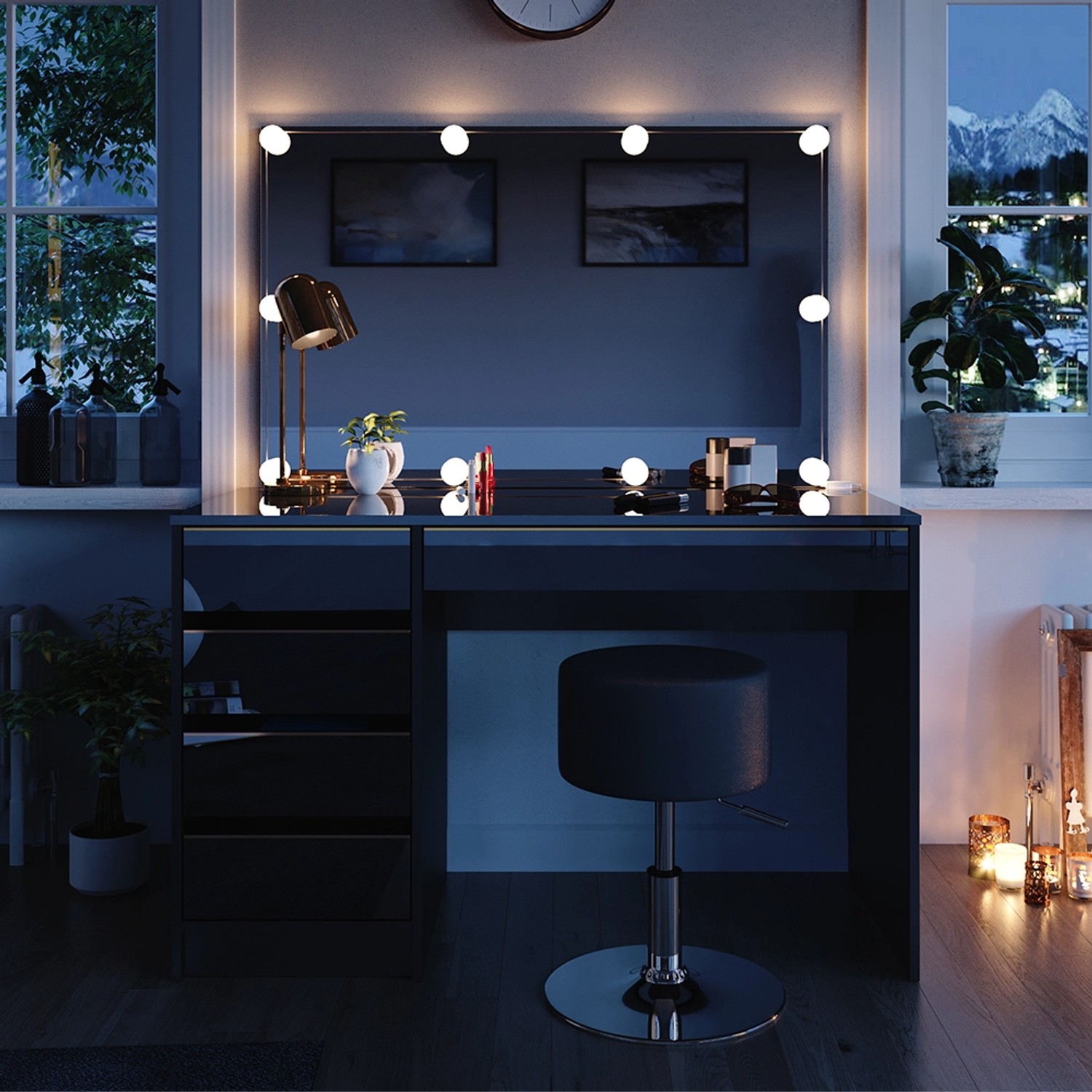 Vicco Schminktisch Sherry Schwarz/Gold/Gold 120 cm mit LED Beleuchtung und günstig online kaufen