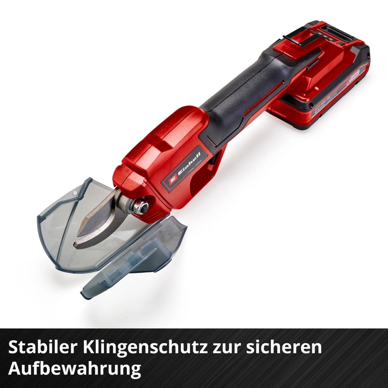 Einhell Akku-Astschere GE-LS 18 Li-Solo, rote Gartenschere mit Akku und Klingenschutz.